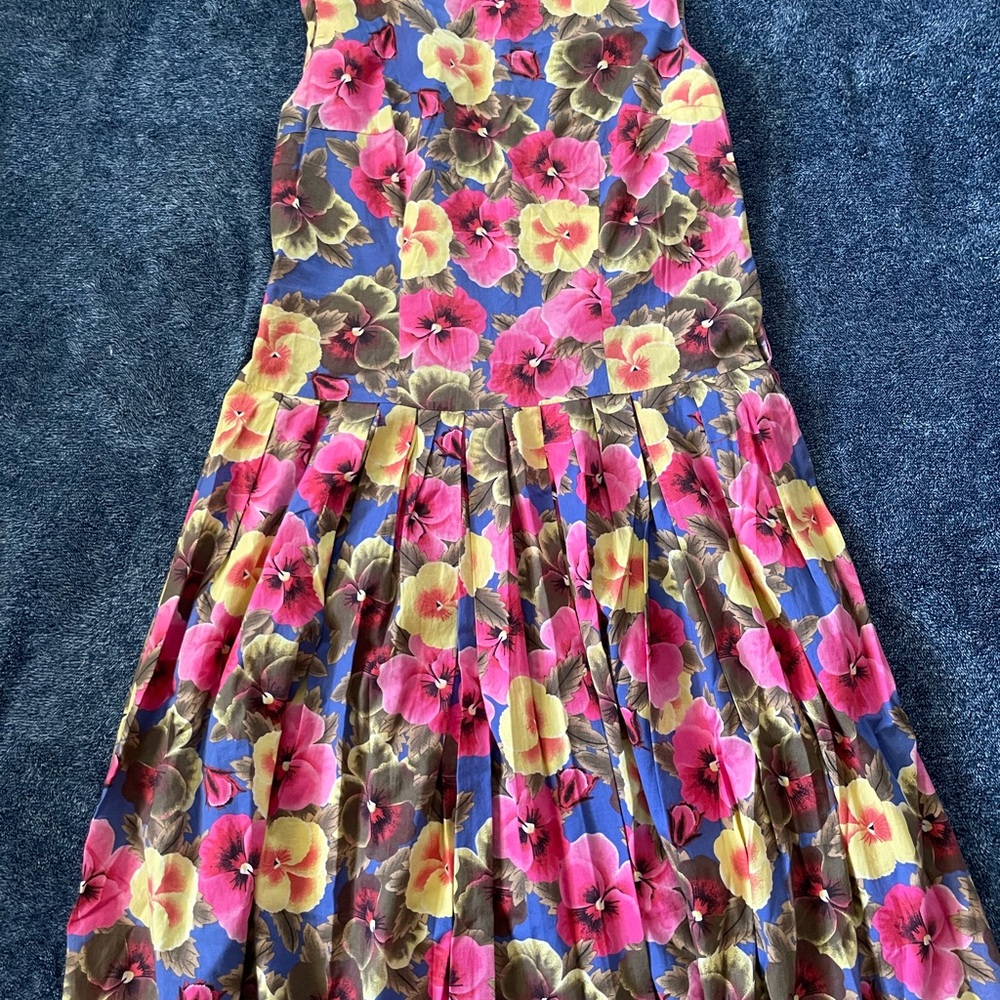 Erika Vibrant Floral Midi Dress - Pink, Yellow, and Blue